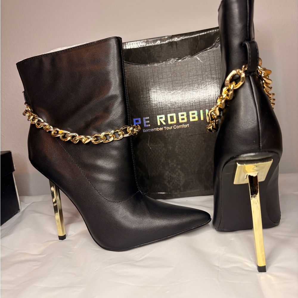 Cape Robbin Black Ankle Boots with Gold Chain Accent - Picture 4 of 6